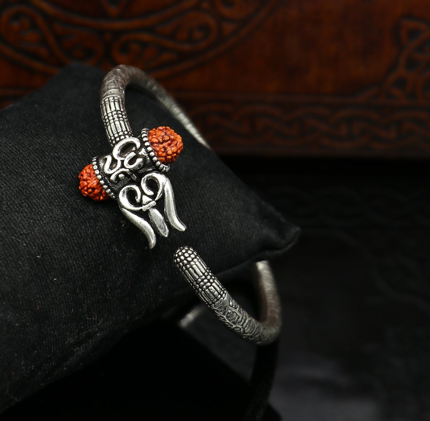 925 Sterling silver handmade Shiva trident trishul kada bangle bracelet with natural Rudraksha best customized unisex kada gifting nsk361 - TRIBAL ORNAMENTS