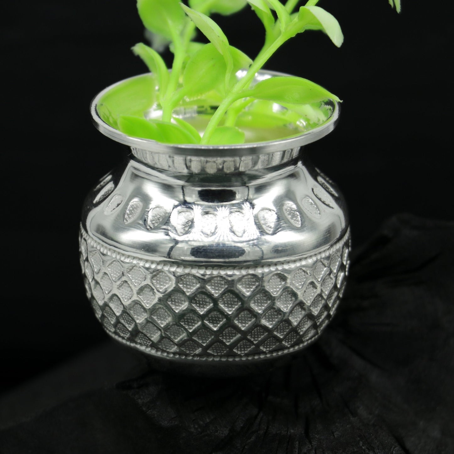 925 sterling silver handmade gorgeous kalash or pot, unique special silver puja article, water or milk kalas pot from india sv159 - TRIBAL ORNAMENTS