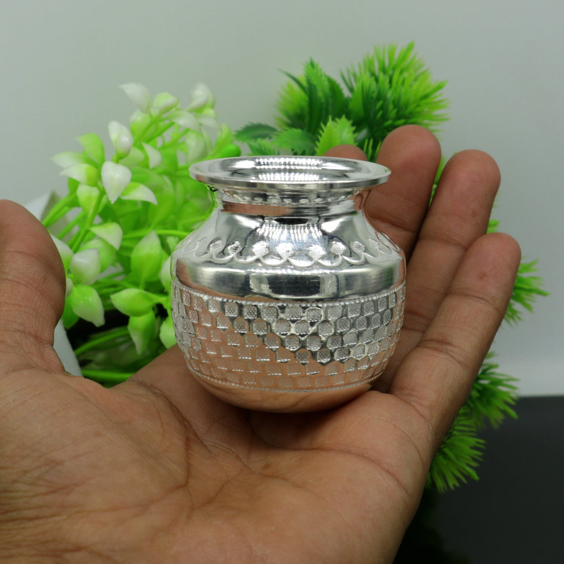 Pure 925 sterling silver handmade vintage design kalash or pot, unique special silver puja article, water or milk kalas pot from india sv160 - TRIBAL ORNAMENTS