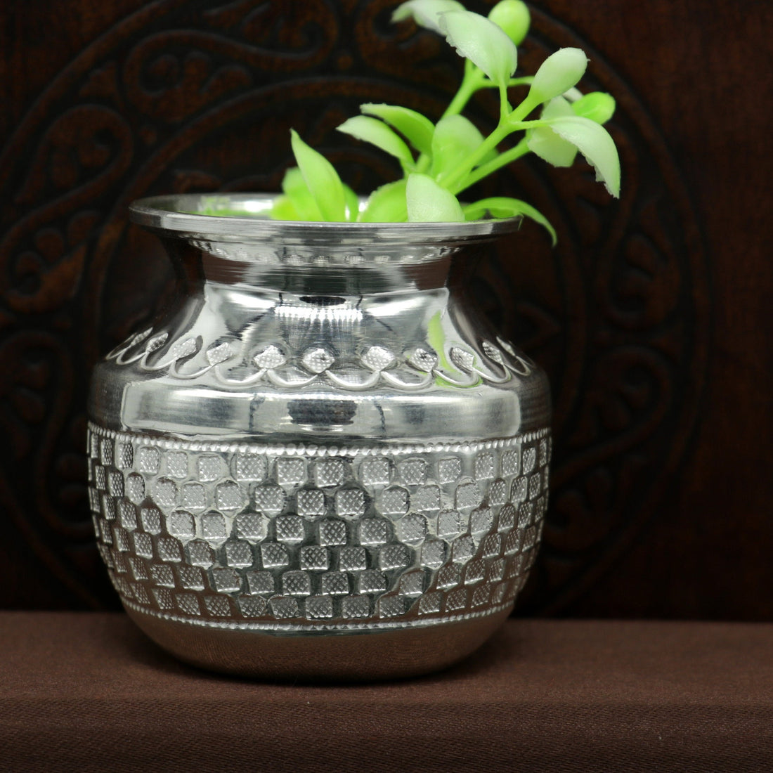 Pure 925 sterling silver handmade vintage design kalash or pot, unique special silver puja article, water or milk kalas pot from india sv160 - TRIBAL ORNAMENTS