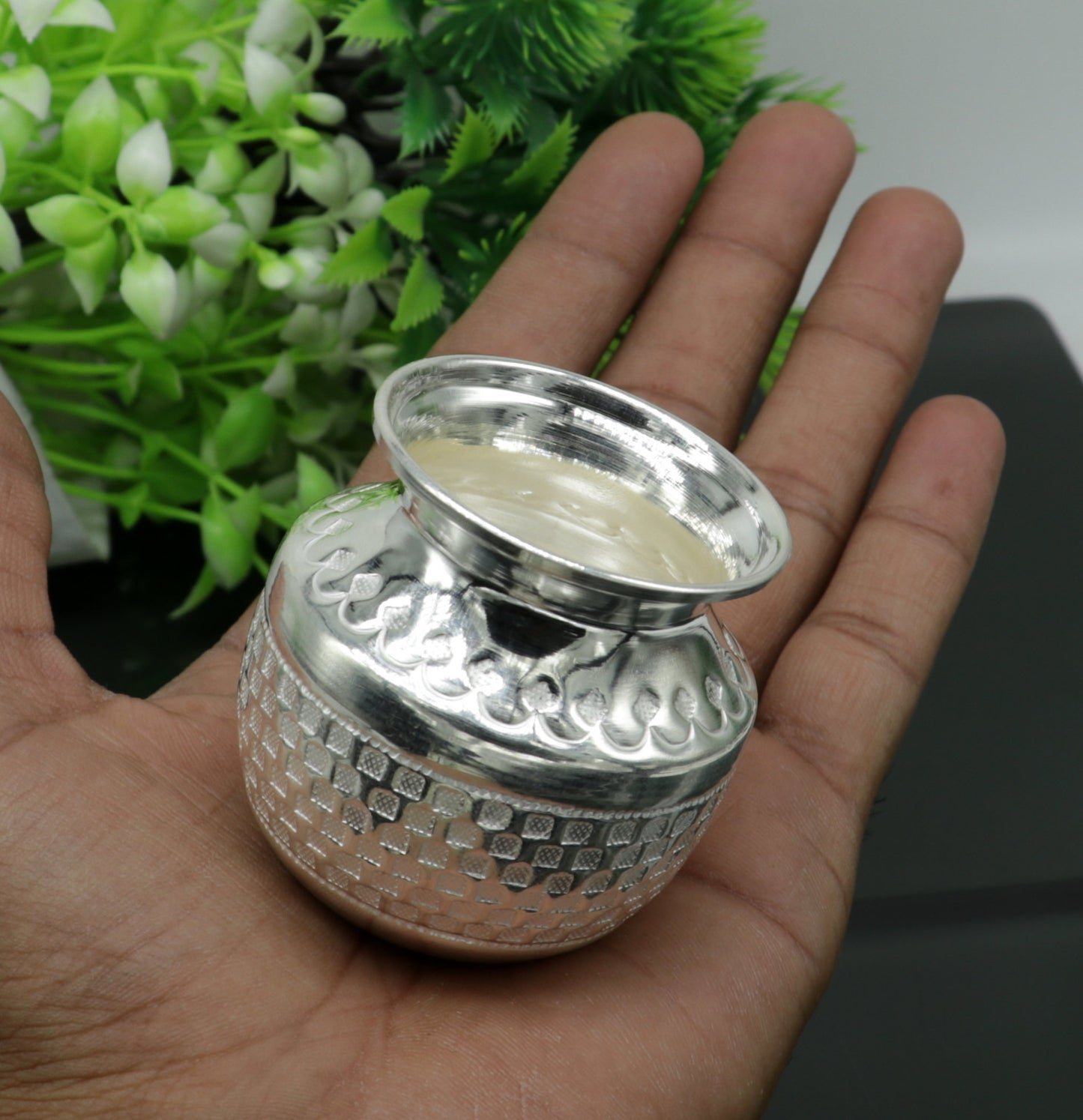 Pure 925 sterling silver handmade vintage design kalash or pot, unique special silver puja article, water or milk kalas pot from india sv160 - TRIBAL ORNAMENTS