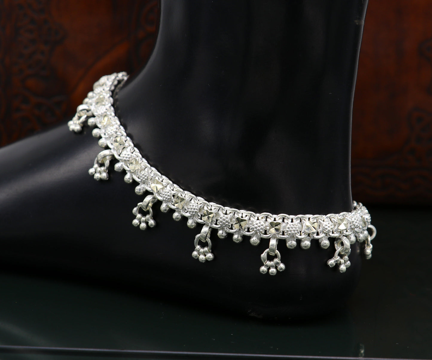 10.5" sterling silver solid customized stylish designer anklet bracelet foot bracelet vintage tribal belly dance wedding jewelry ank378 - TRIBAL ORNAMENTS