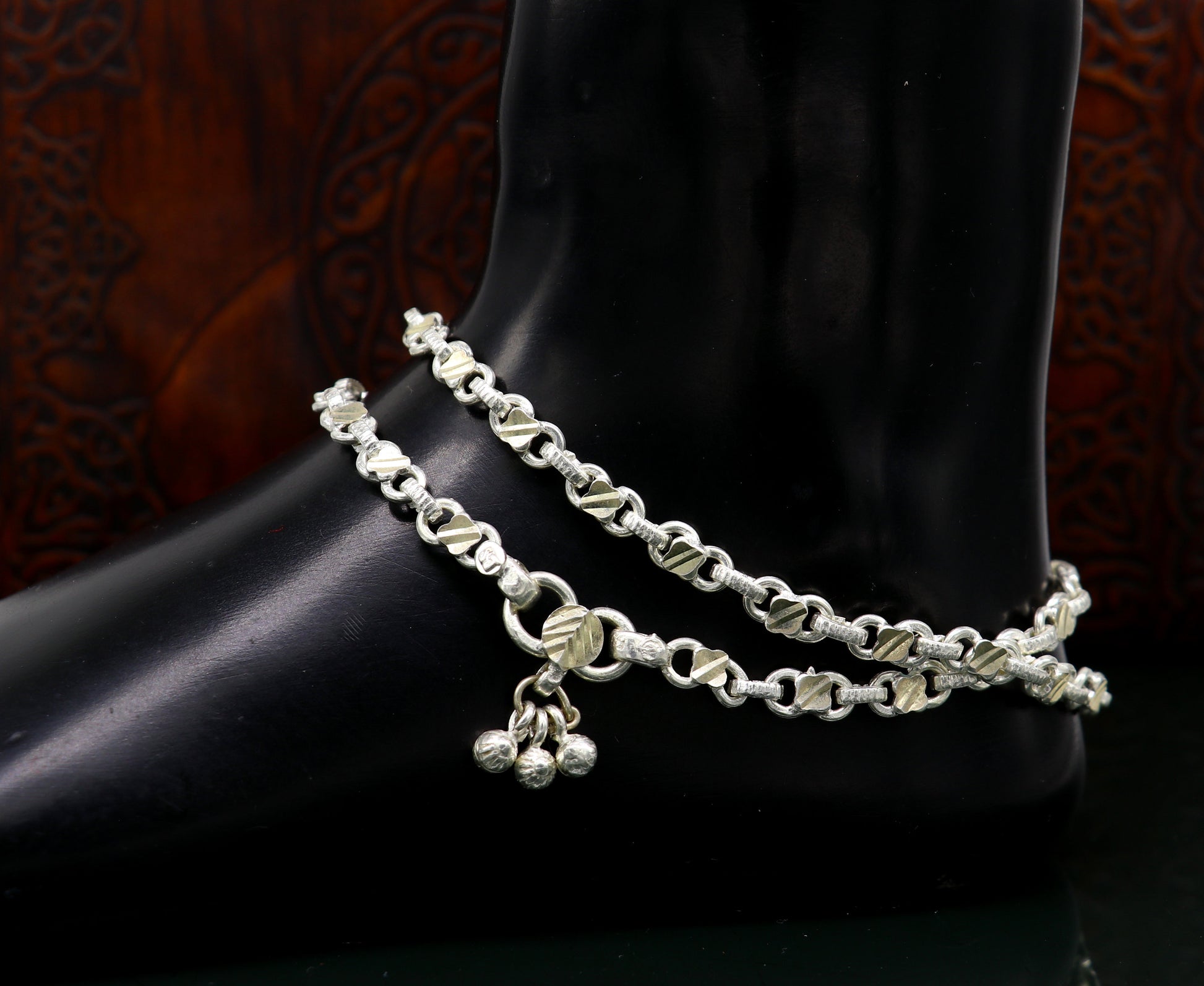 10.5" sterling silver solid customized stylish designer anklet bracelet foot bracelet vintage tribal belly dance wedding jewelry ank381 - TRIBAL ORNAMENTS