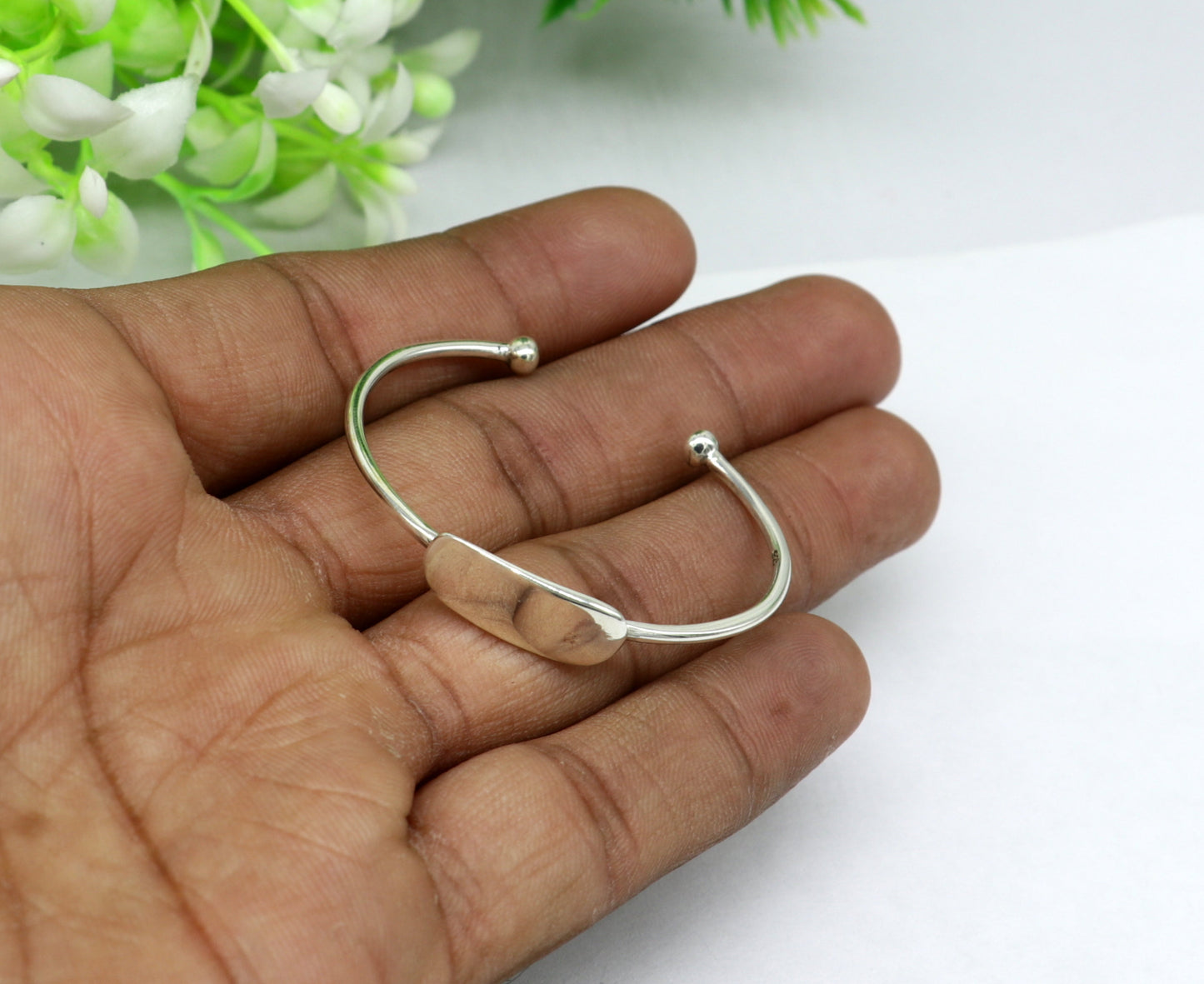 925 sterling silver exclusive plain bright design new born baby bangle kada, baby bracelet kada, best gift for your baby from india nbbk221 - TRIBAL ORNAMENTS