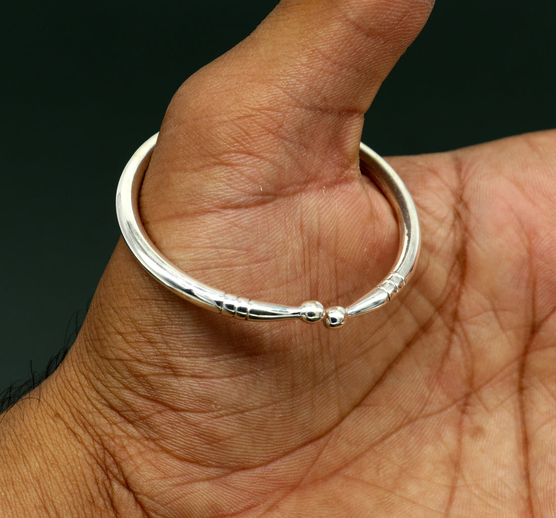 925 sterling silver exclusive plain bright design new born baby bangle kada, baby bracelet kada, best gifting adjustable kada nbbk224 - TRIBAL ORNAMENTS