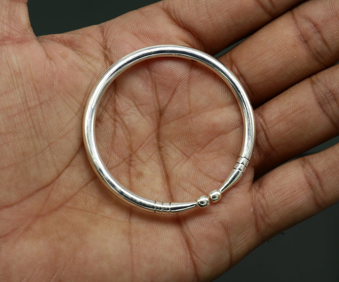 925 sterling silver exclusive plain bright design new born baby bangle kada, baby bracelet kada, best gifting adjustable kada nbbk224 - TRIBAL ORNAMENTS