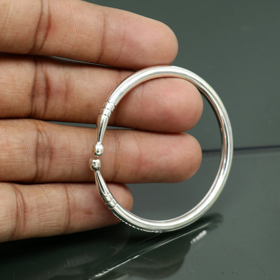 925 sterling silver exclusive plain bright design new born baby bangle kada, baby bracelet kada, best gifting adjustable kada nbbk224 - TRIBAL ORNAMENTS