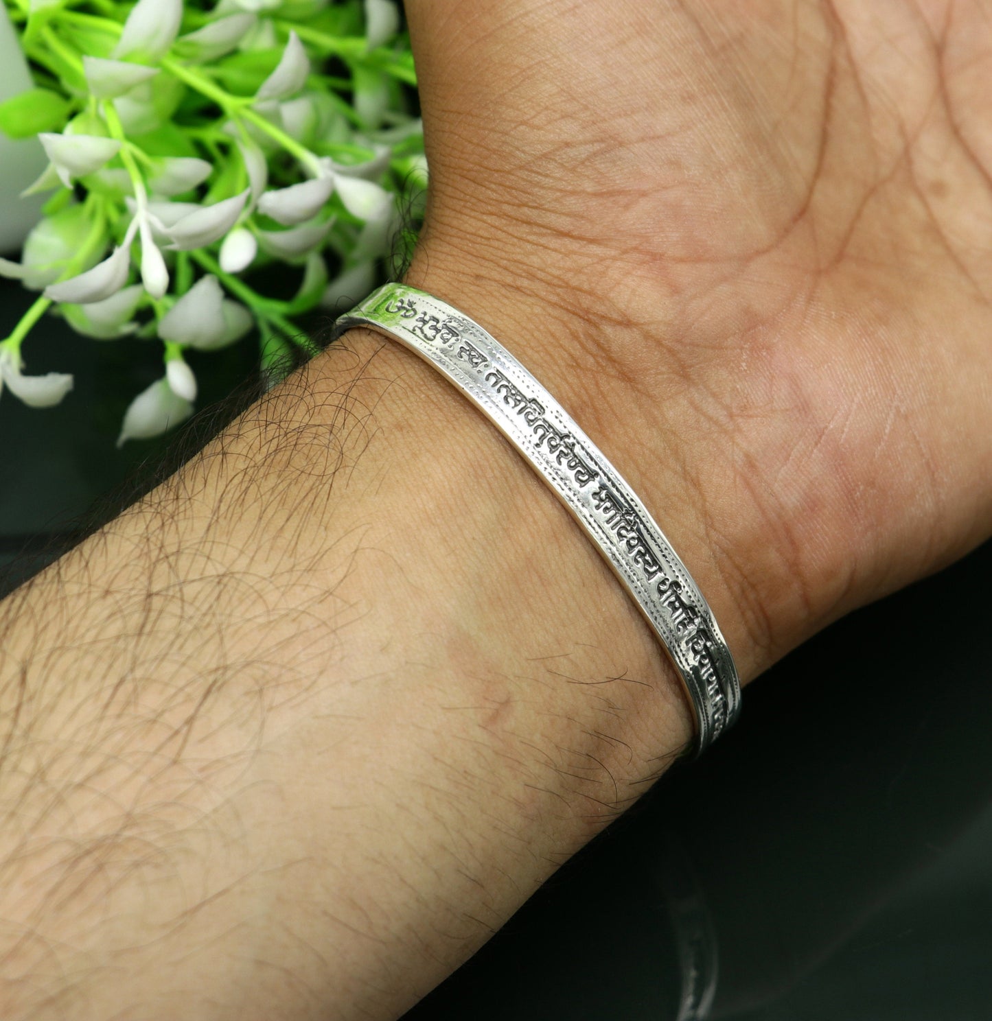 Authentic 925 sterling silver customized Gayatri Mantra design cuff kada bracelet, easy to adjust with your wrist, unisex jewelry cuff41 - TRIBAL ORNAMENTS