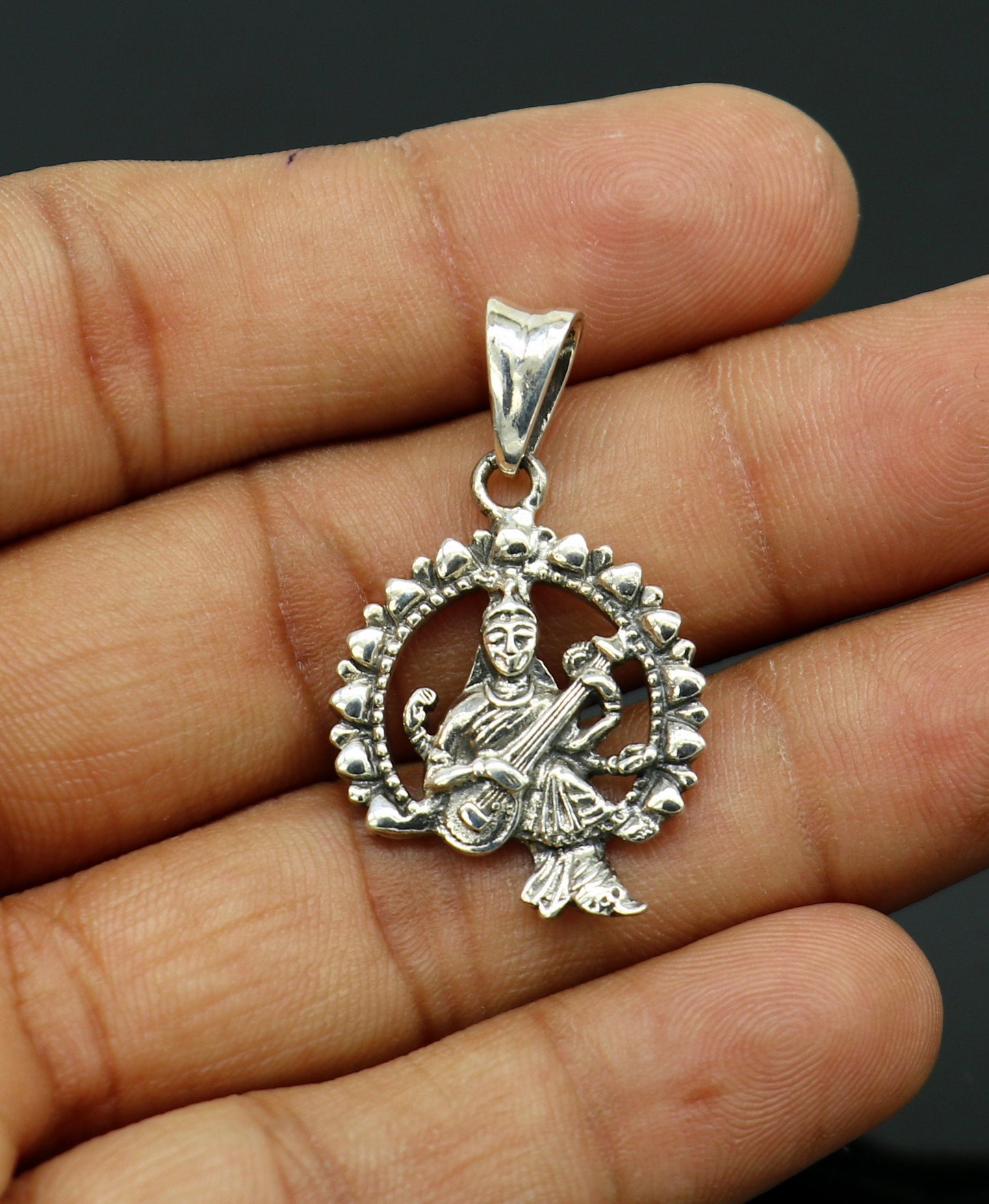 925 sterling silver unique design Goddess Saraswati/Sharda mataji pendant, goddess pendant locket personalized jewelry tribal jewelry ssp572 - TRIBAL ORNAMENTS