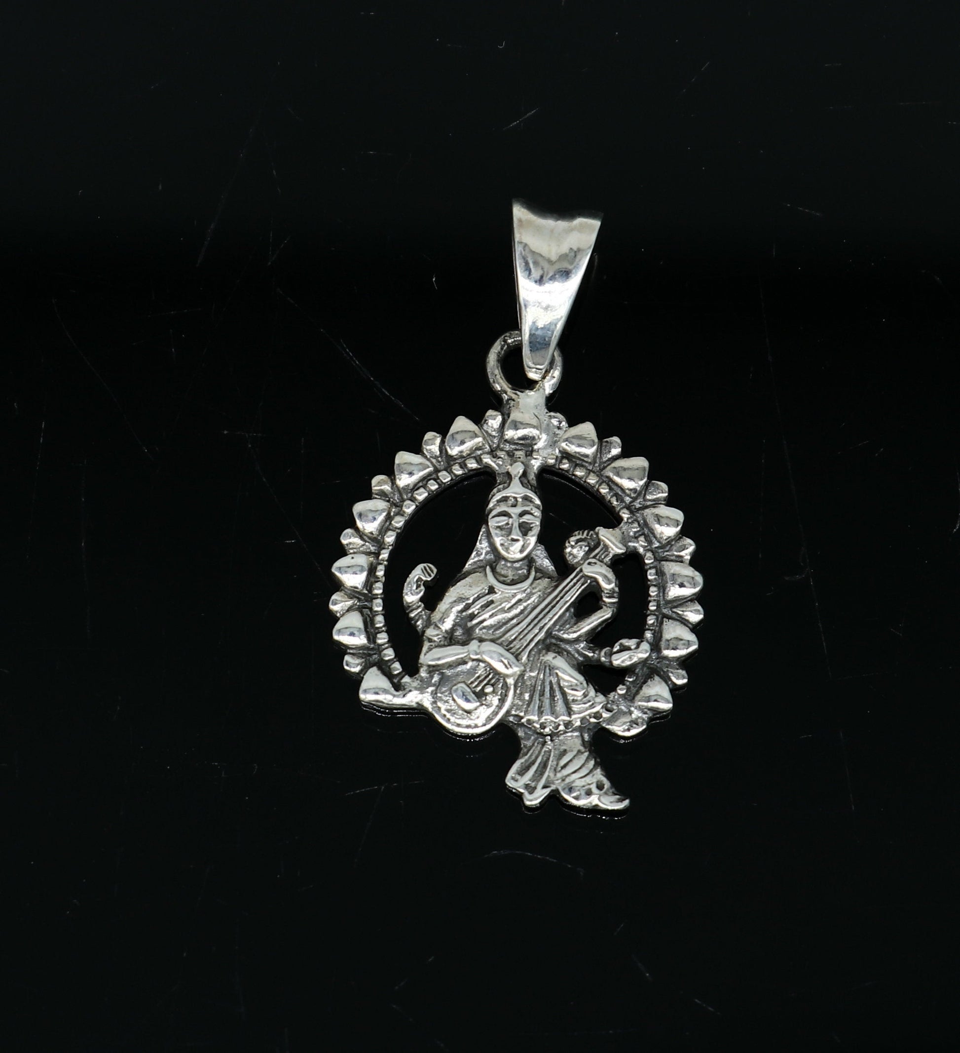 925 sterling silver unique design Goddess Saraswati/Sharda mataji pendant, goddess pendant locket personalized jewelry tribal jewelry ssp572 - TRIBAL ORNAMENTS