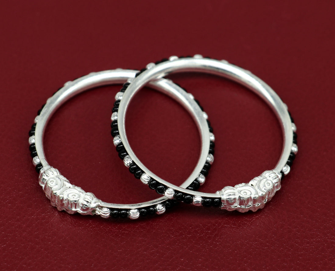 Vintage style handmade crocodile face sterling silver bangle bracelet silver beads customized evil eye nazariya tribal kids jewelry bbk87 - TRIBAL ORNAMENTS