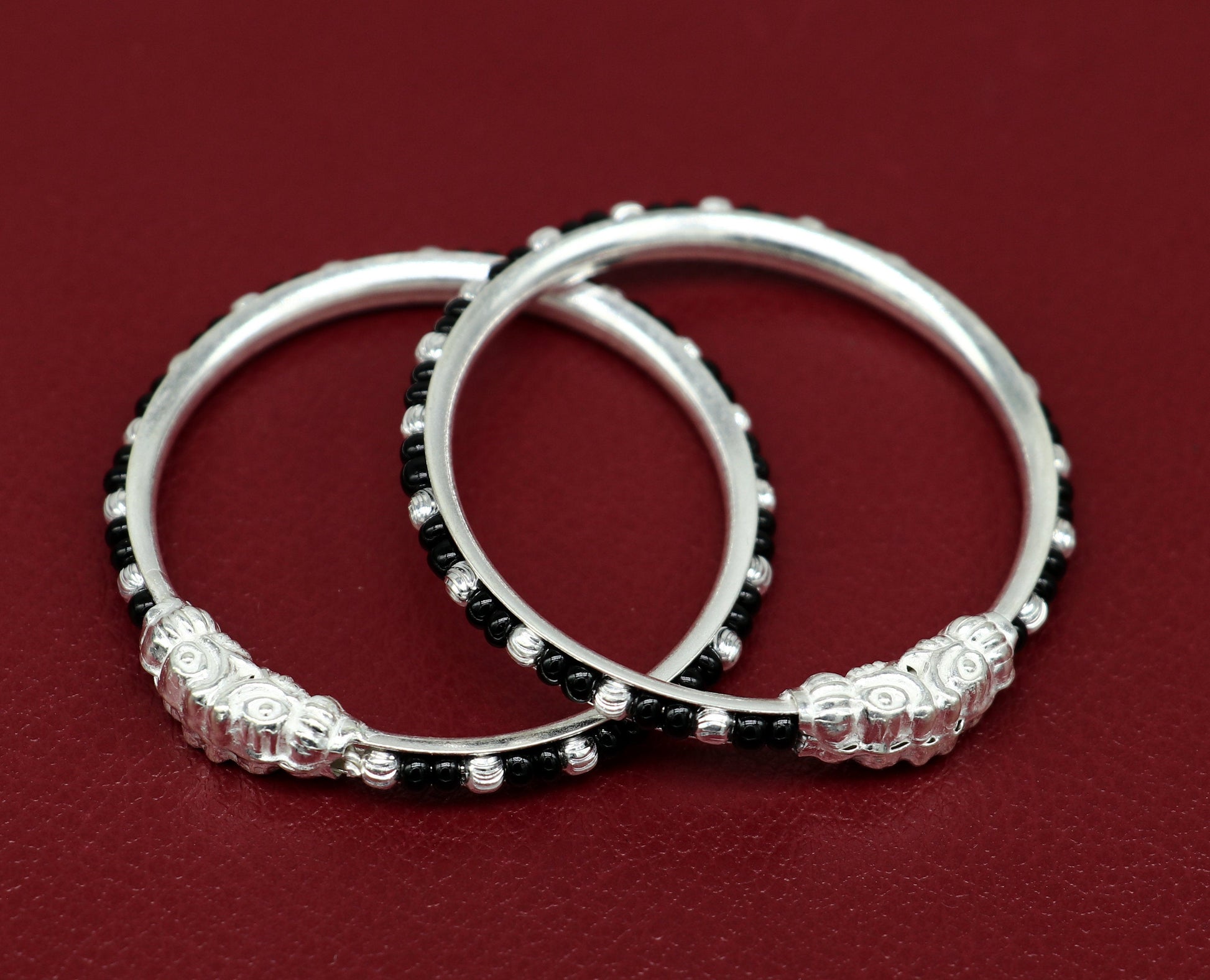 Vintage style handmade crocodile face sterling silver bangle bracelet silver beads customized evil eye nazariya tribal kids jewelry bbk87 - TRIBAL ORNAMENTS