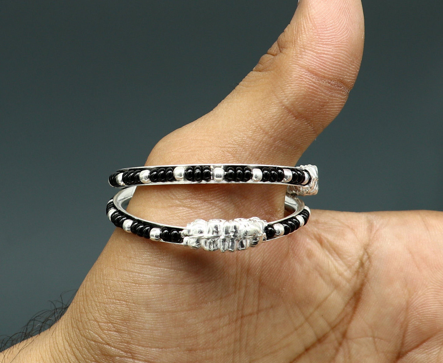 Trendy style sterling silver baby bangle nazariya, black evil eye bangle for new born baby kids, fabulous baby jewelry from india nbbk226 - TRIBAL ORNAMENTS