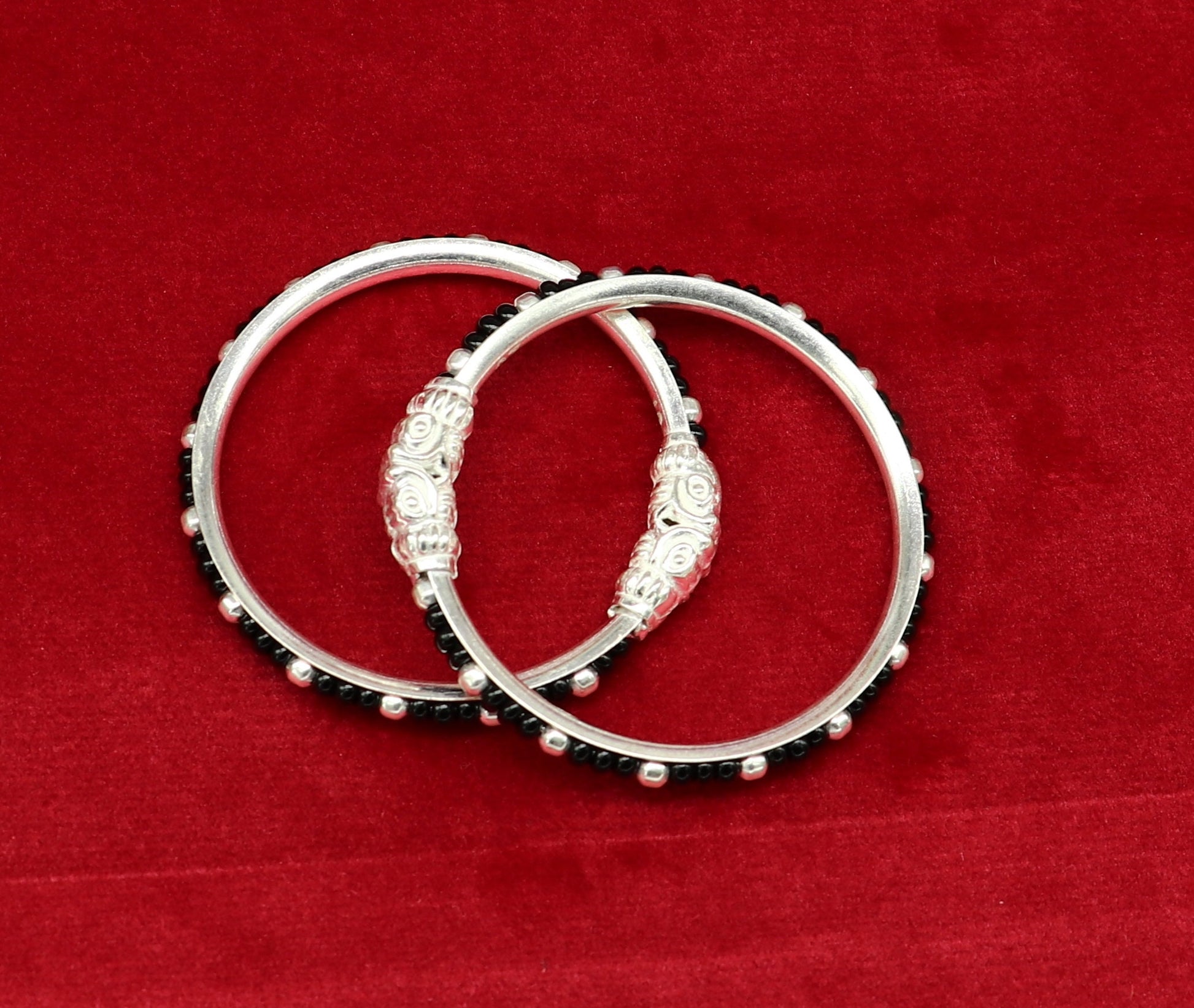 Vintage style handmade crocodile face sterling silver bangle bracelet silver beads customized evil eye nazariya tribal kids jewelry nbbk228 - TRIBAL ORNAMENTS