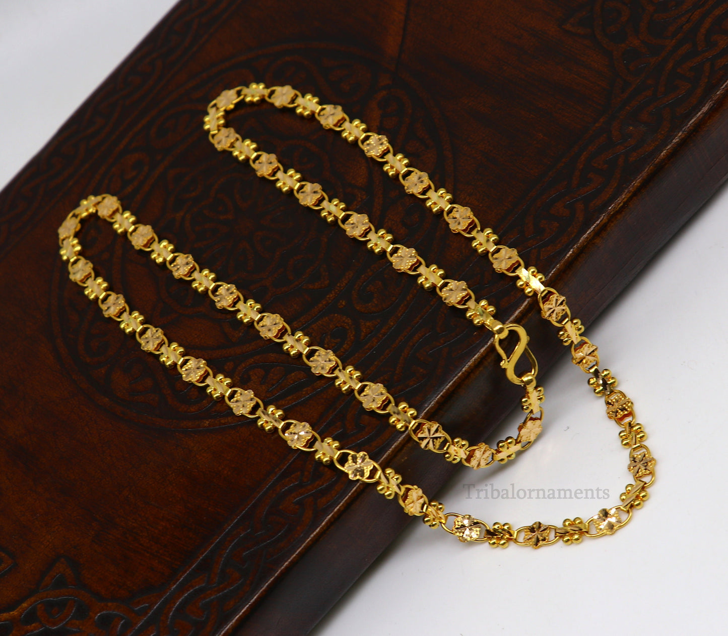Vintage floral design Handmade Genuine 22 karat yellow gold gorgeous chain stylish chain gifting royal jewelry from india ch261 - TRIBAL ORNAMENTS