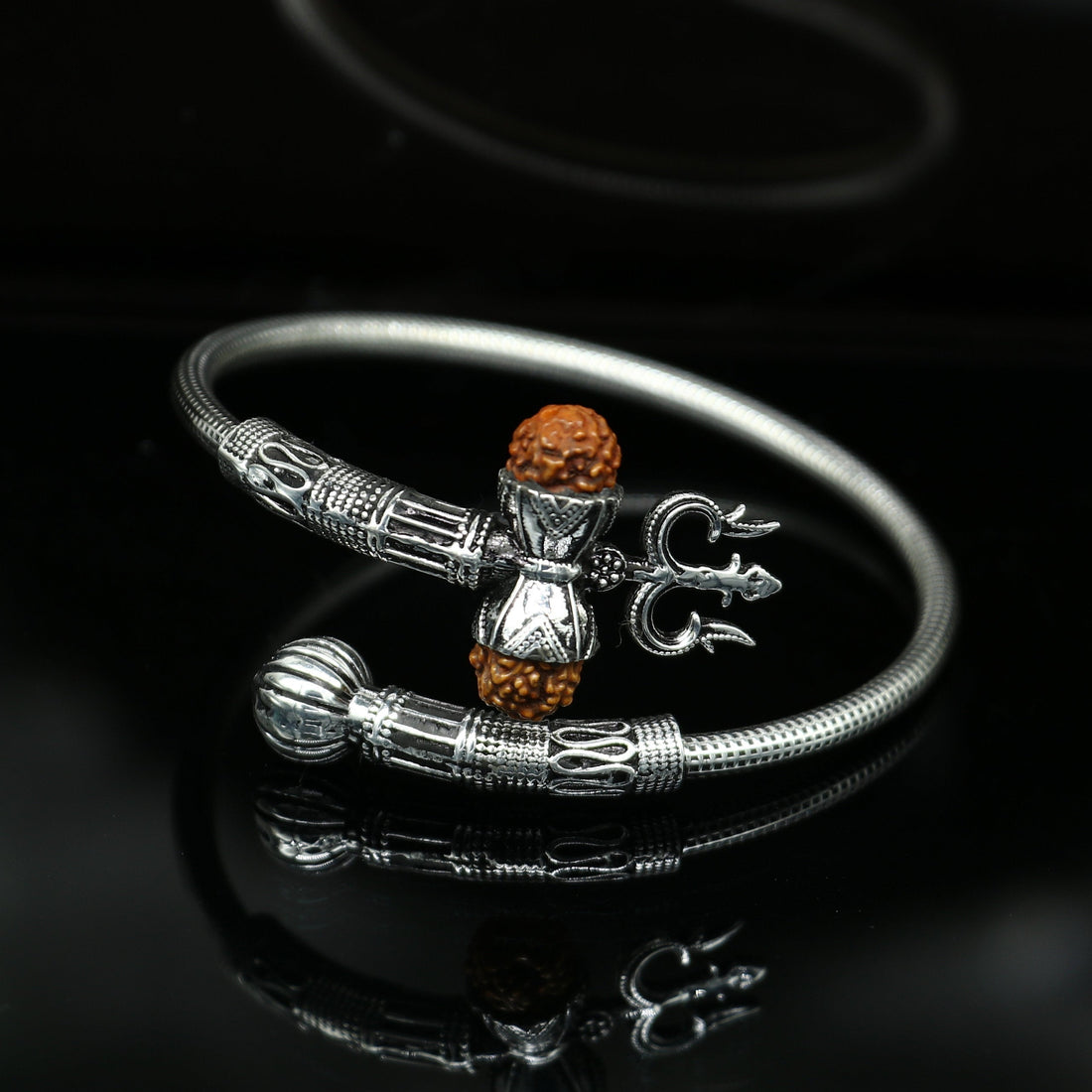 925 sterling silver customized lord shiva trident trishul With Rudraksha bangle bracelet kada, best gift for girl's or boy's nssk430 - TRIBAL ORNAMENTS