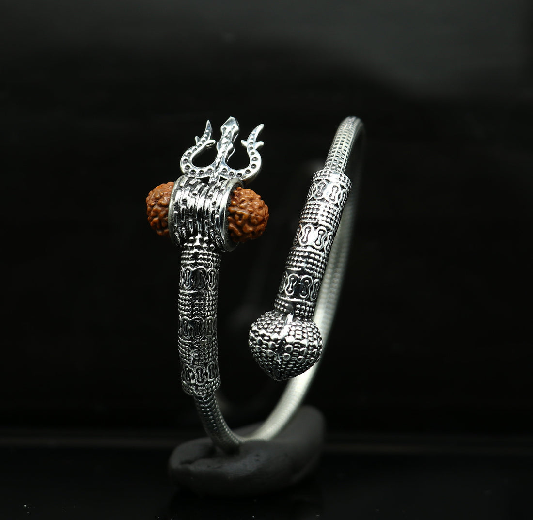 925 sterling silver customized lord shiva trident trishul With Rudraksha bangle bracelet kada, best gift for girl's or boy's nssk428 - TRIBAL ORNAMENTS