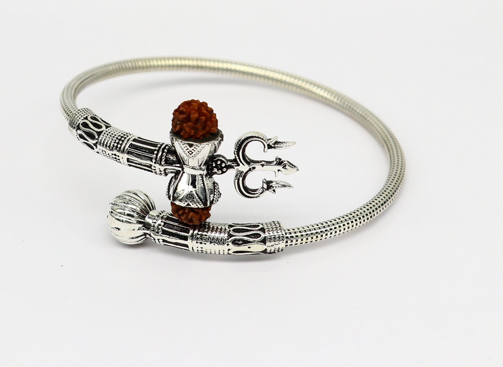 925 sterling silver handmade lord Shiva trident Trishul With Rudraksha bangle divine bracelet kada, best gift for girl's or boy's nssk436 - TRIBAL ORNAMENTS