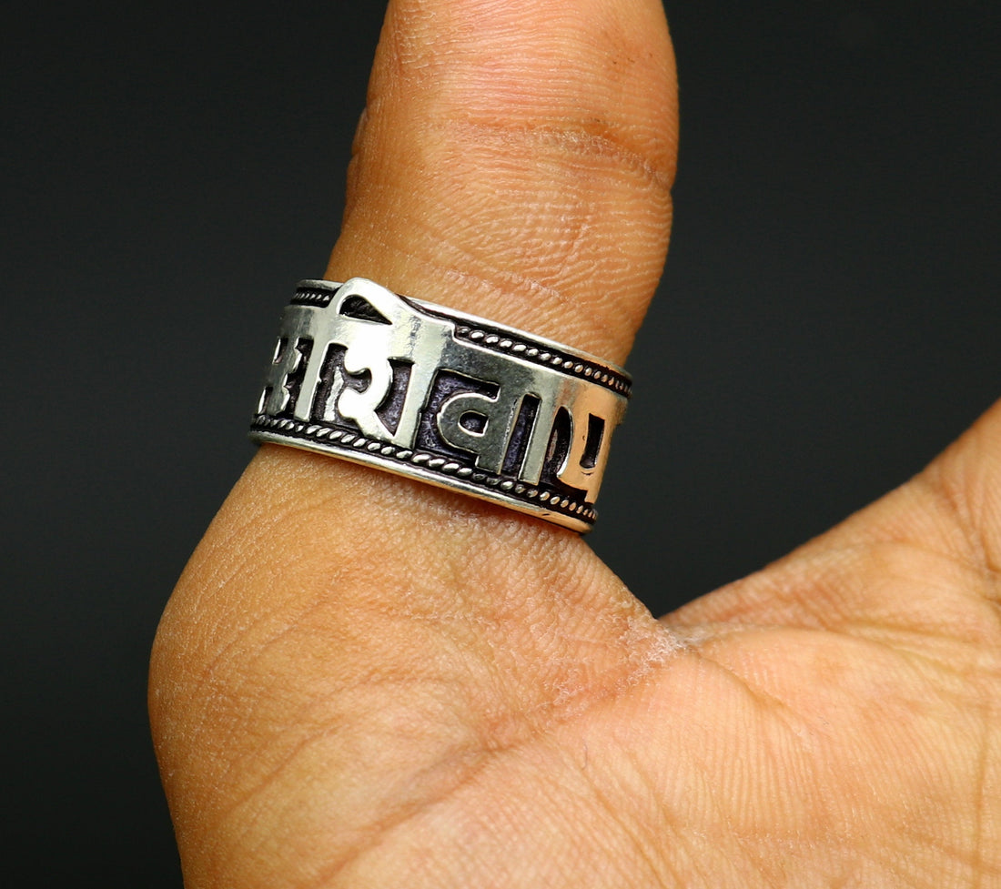 925 sterling silver 11mm solid handcrafted Adjustable idol Shiva mantra "Aum Namah Shivay" devine ring band, thumb ring jewelry ring333 - TRIBAL ORNAMENTS