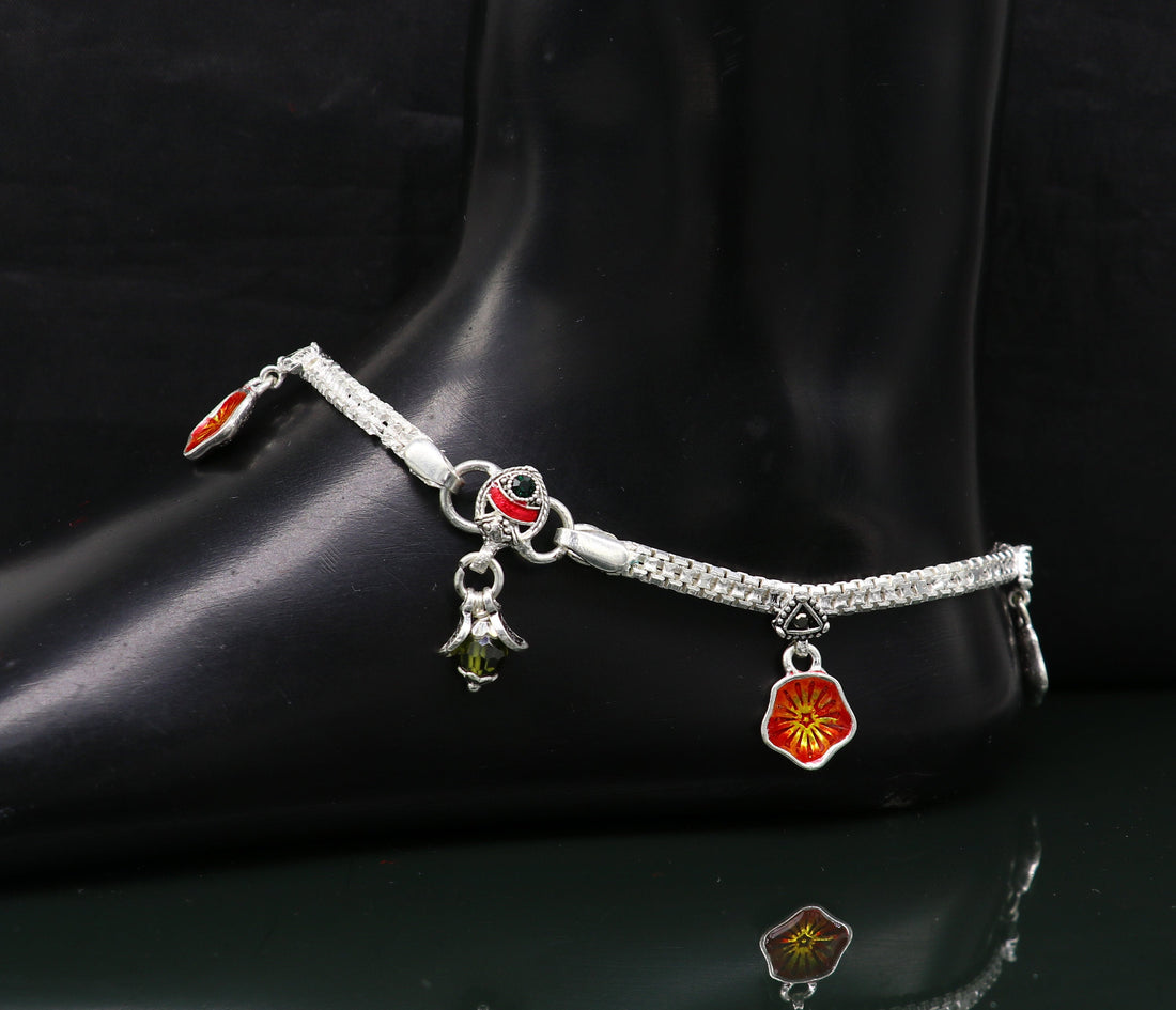 10.5" long Exclusive design solid silver customized fabulous anklets women's foot feet bracelet, best belly dance ankle bracelet ank391 - TRIBAL ORNAMENTS