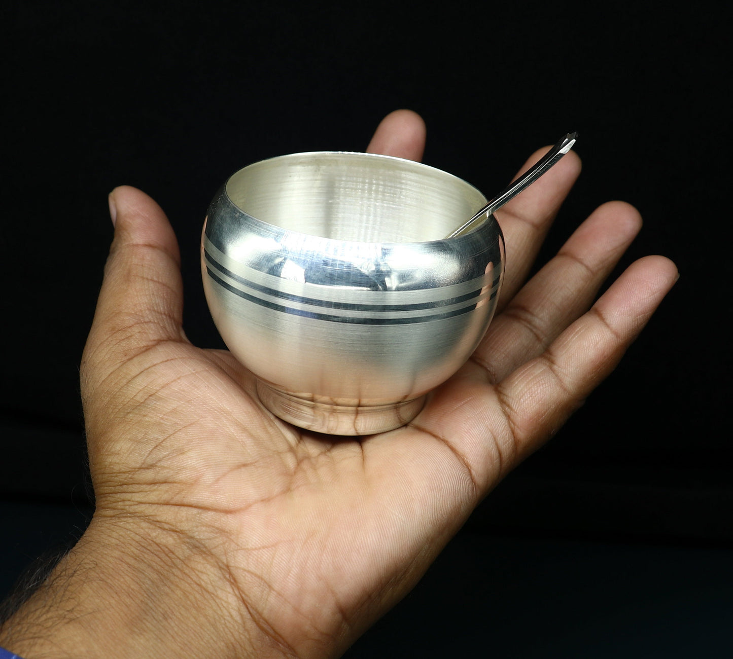 999 fine silver handmade small baby bowl and spoon set, silver tumbler, flask, stay baby/kids healthy, silver vessels utensils sv170 - TRIBAL ORNAMENTS