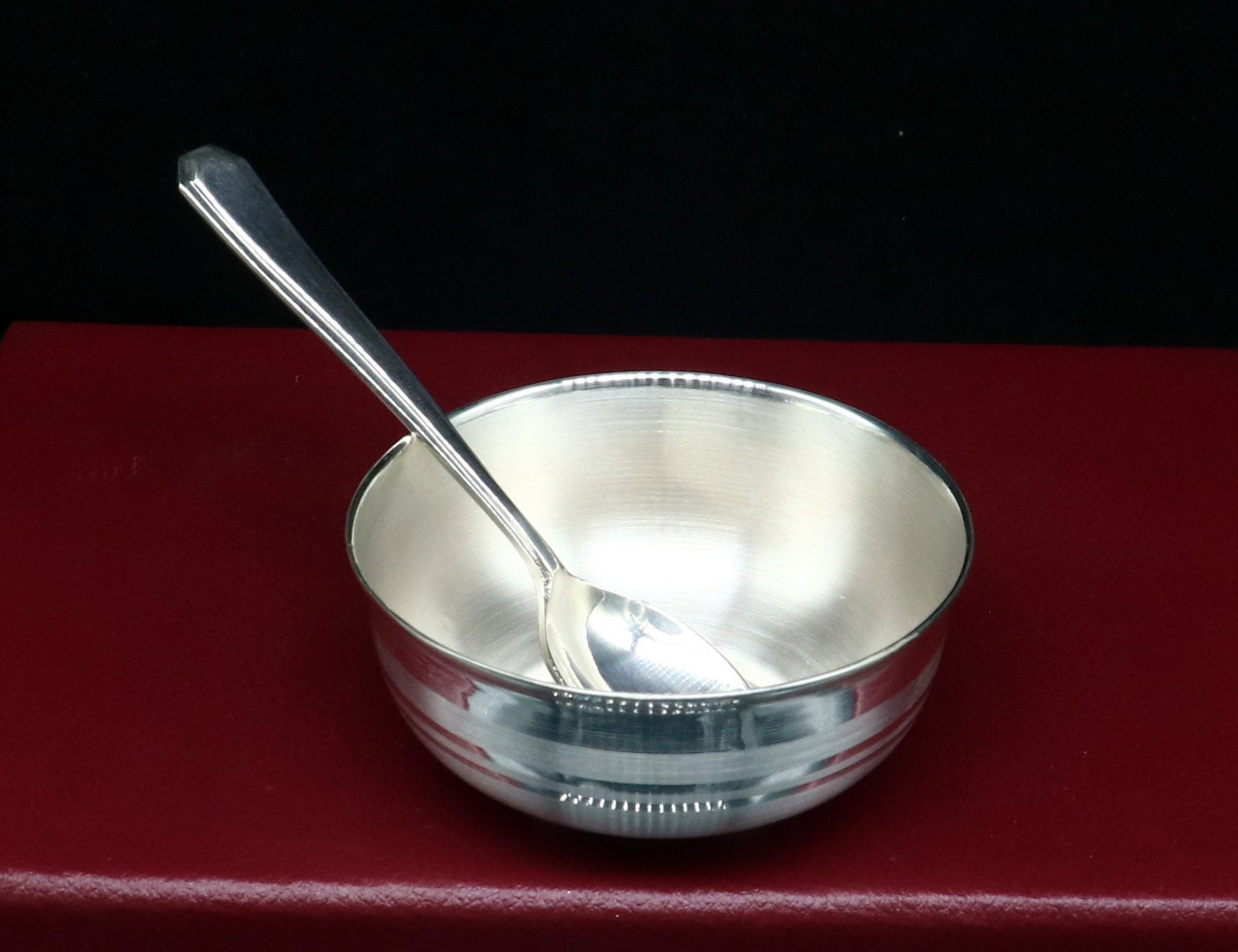 999 fine silver handmade small baby bowl and spoon set, silver tumbler, flask, stay baby/kids healthy, silver vessel utensils sv173 - TRIBAL ORNAMENTS