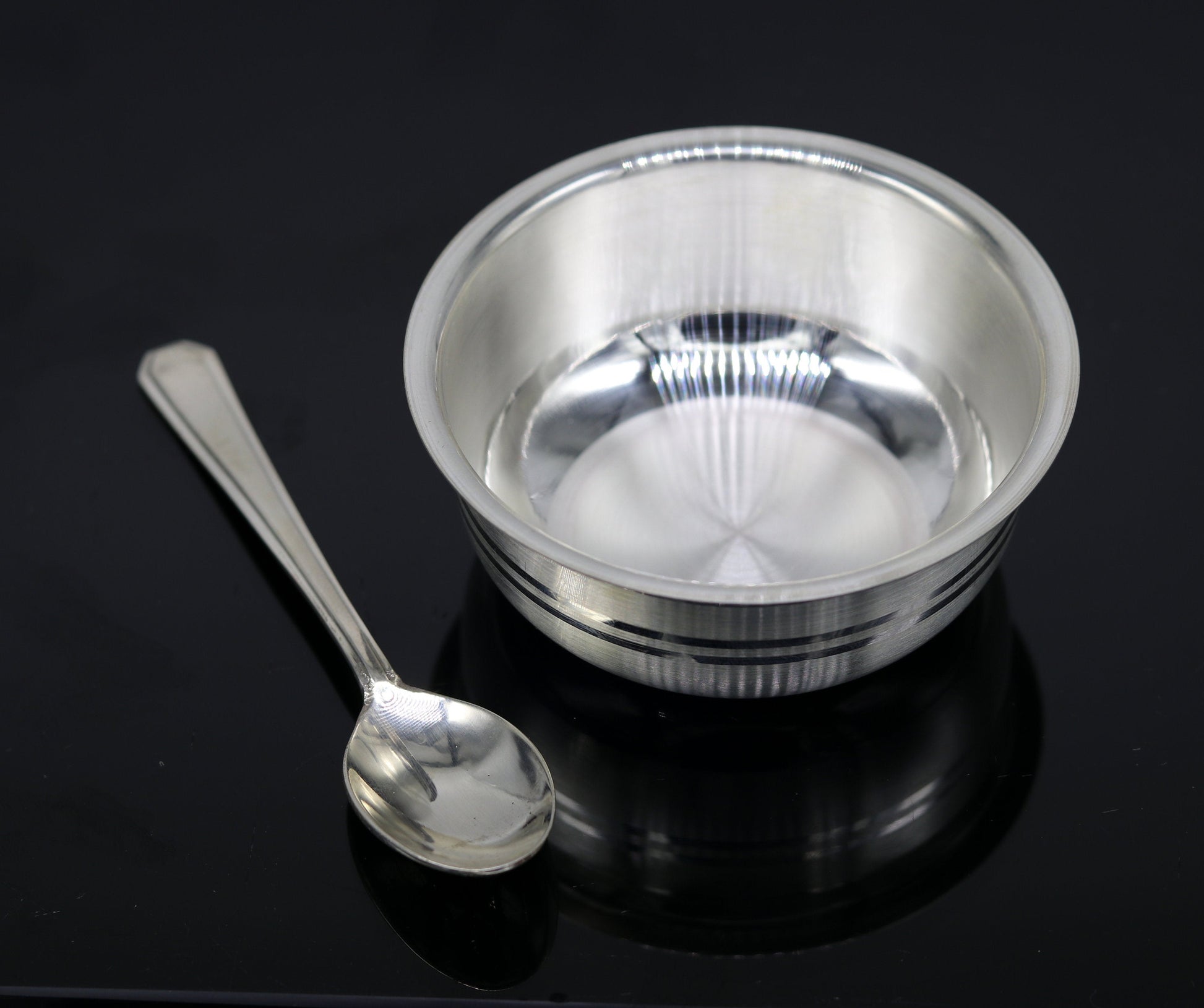Pure 999 fine silver bowl and spoon, silver baby dinner set, baby utensils  sv43