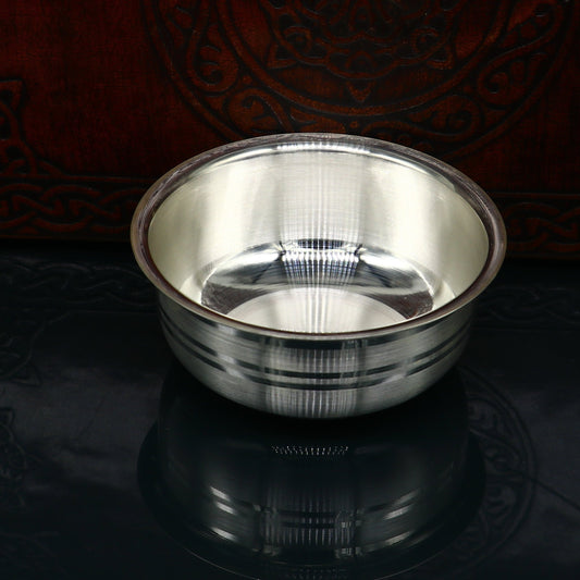 999 Fine silver handmade solid bowl, silver utensils, baby food bowl, silver puja article or gift for baby rice ceremony Annaprashana sv182 - TRIBAL ORNAMENTS