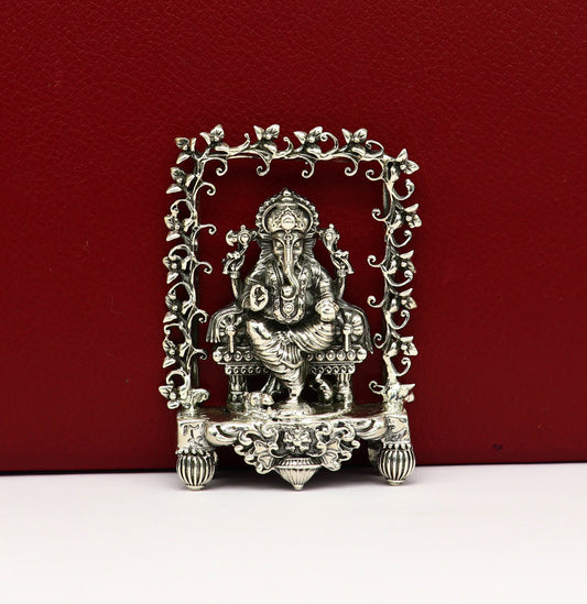 925 Sterling silver Idol lord Ganesha, Pooja puja Articles, Indian Silver Idols, handcrafted Ganesh statue sculpture amazing gifting Art04 - TRIBAL ORNAMENTS