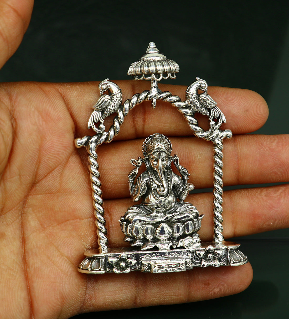 925 Sterling silver Idol lord Ganesha, Pooja puja Articles, Indian Silver Idols, handcrafted Ganesh statue sculpture amazing gifting Art05 - TRIBAL ORNAMENTS