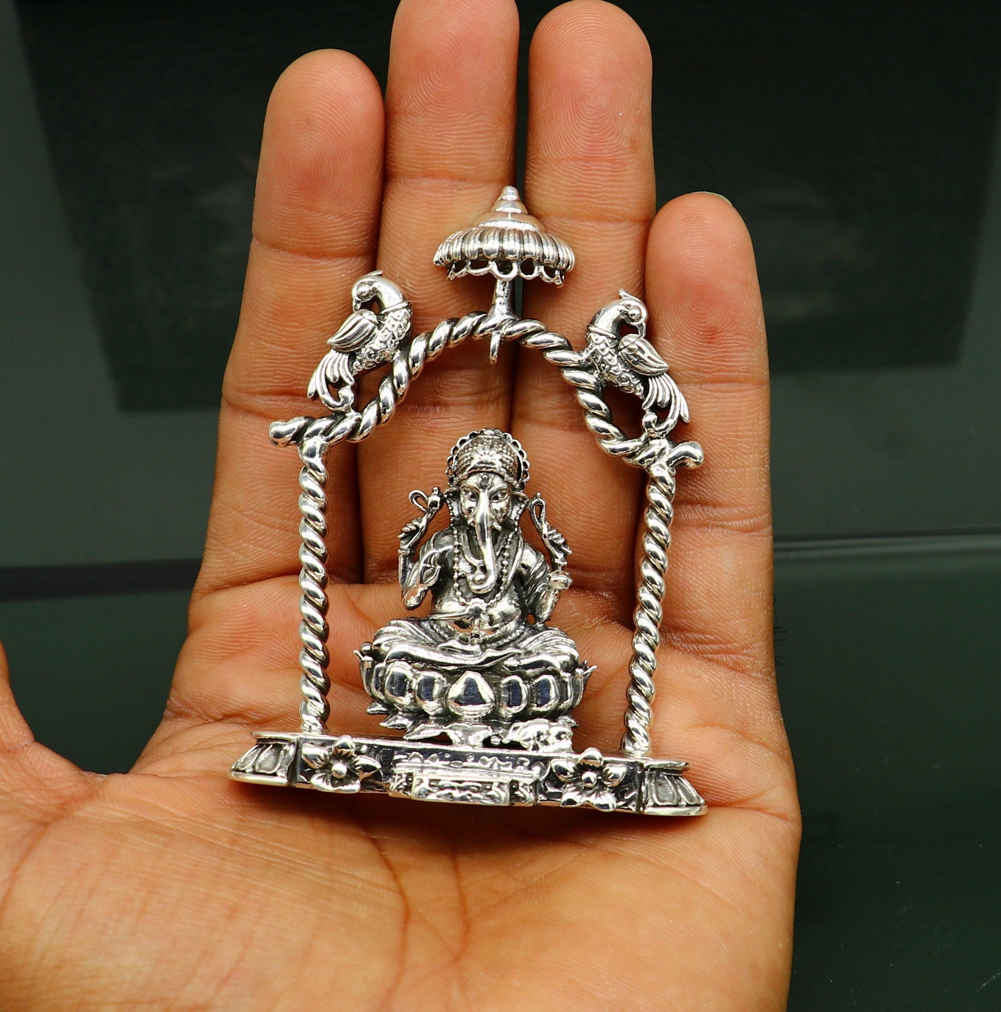 925 Sterling silver Idol lord Ganesha, Pooja puja Articles, Indian Silver Idols, handcrafted Ganesh statue sculpture amazing gifting Art05 - TRIBAL ORNAMENTS