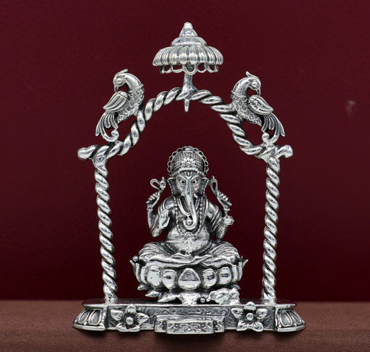 925 Sterling silver Idol lord Ganesha, Pooja puja Articles, Indian Silver Idols, handcrafted Ganesh statue sculpture amazing gifting Art05 - TRIBAL ORNAMENTS