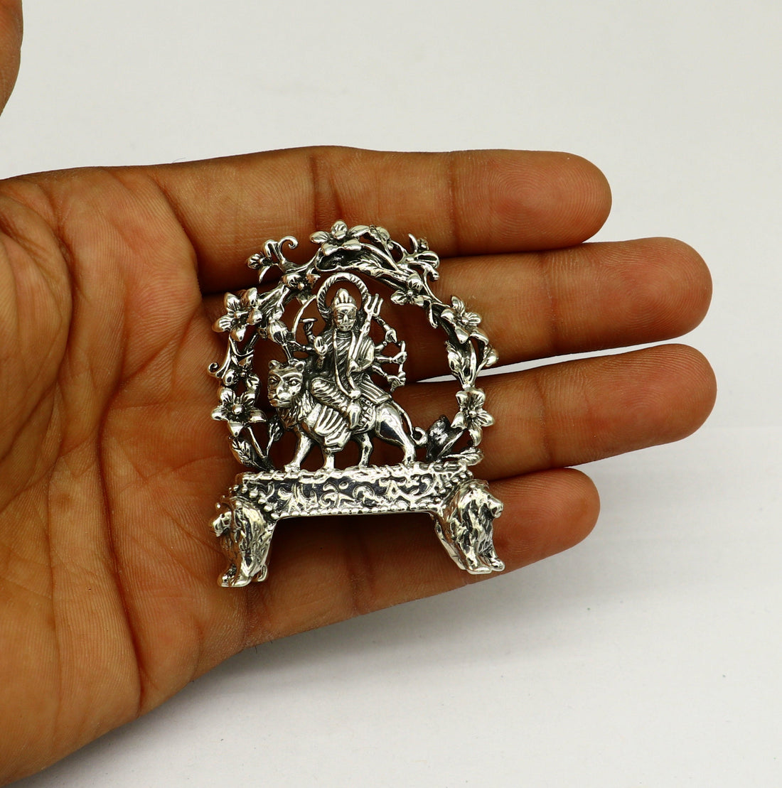 925 Sterling silver Goddess Bhawani mata, Pooja Articles, Indian Silver Idols, handcrafted Mataji statue sculpture amazing gifting Art06 - TRIBAL ORNAMENTS