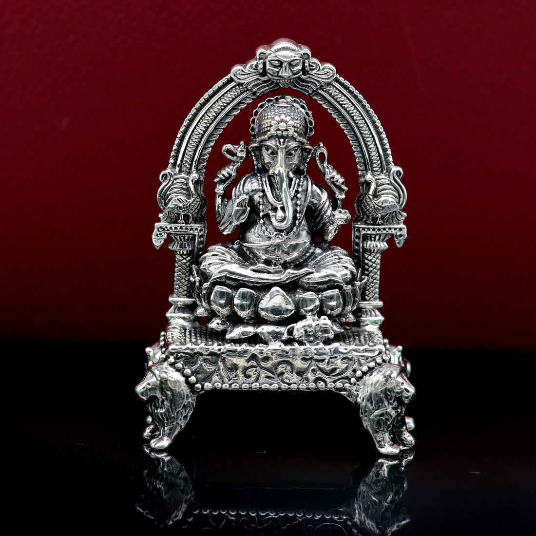 Pure 925 Sterling silver Idol Ganesha figurine puja Articles, Indian Silver Idols, handcrafted Ganesh statue sculpture for car, home Art07 - TRIBAL ORNAMENTS