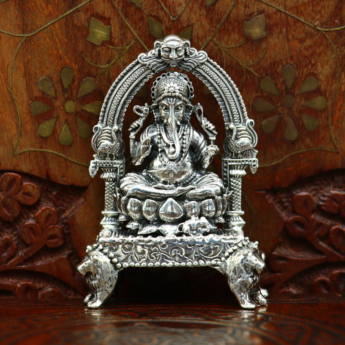 Pure 925 Sterling silver Idol Ganesha figurine puja Articles, Indian Silver Idols, handcrafted Ganesh statue sculpture for car, home Art07 - TRIBAL ORNAMENTS