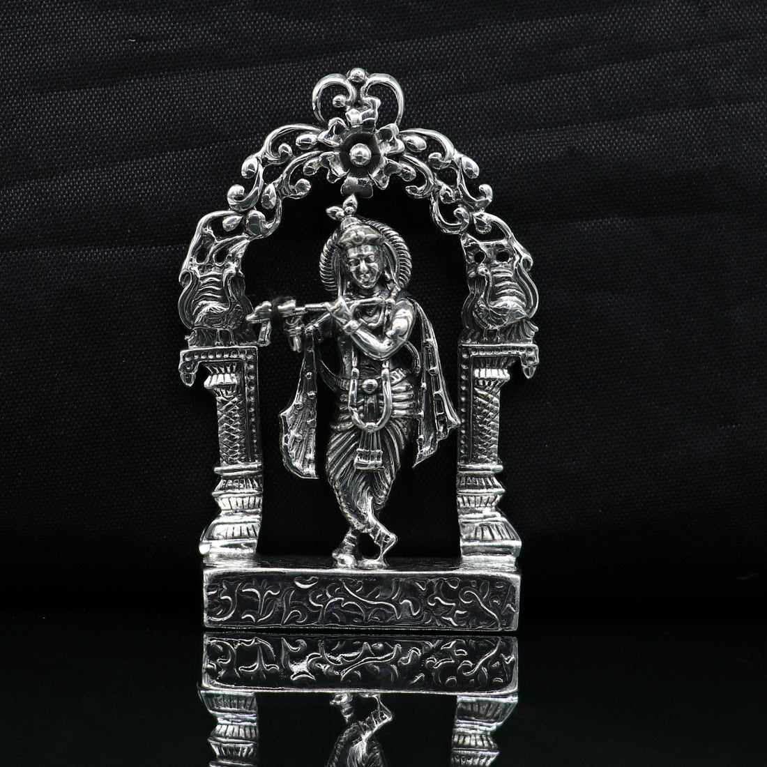 925 sterling silver lord krishna gorgeous customized figurine, amazing floral design idol krishna statue puja article from india art08 - TRIBAL ORNAMENTS