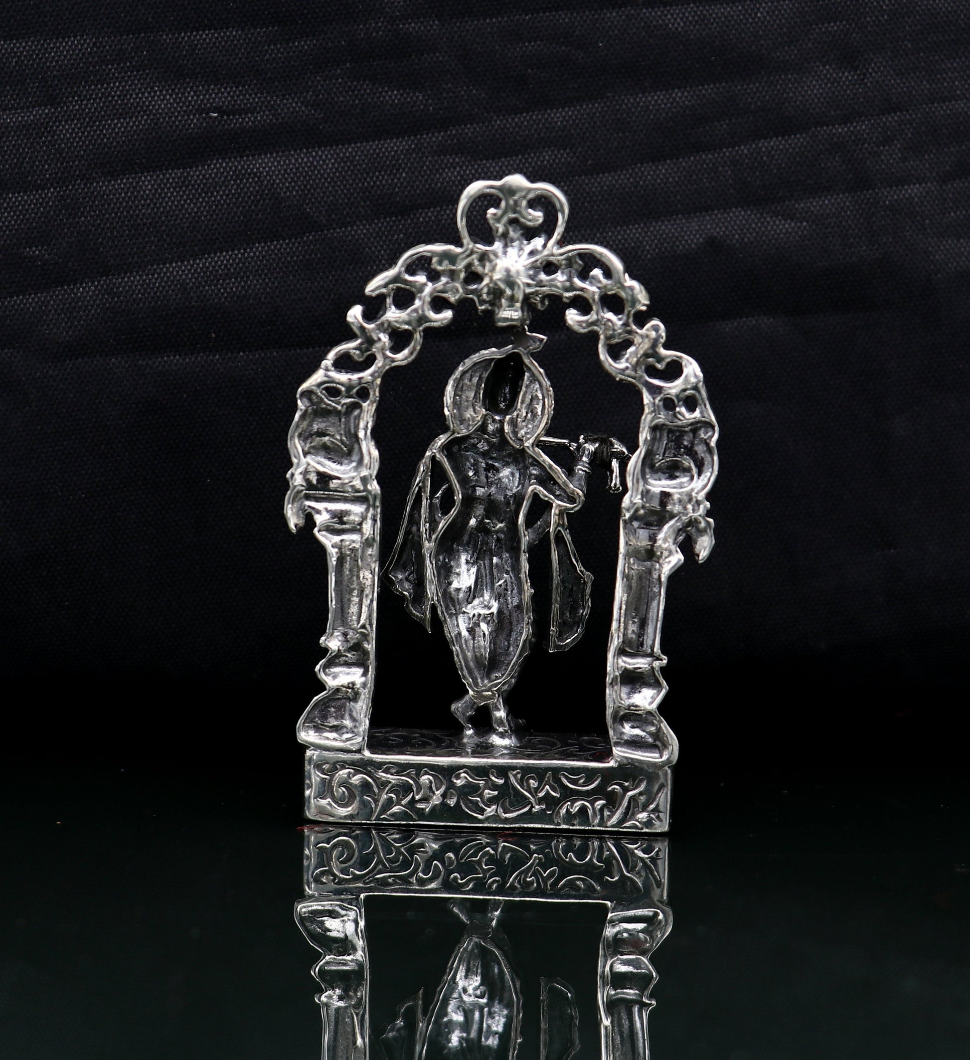 925 sterling silver lord krishna gorgeous customized figurine, amazing floral design idol krishna statue puja article from india art08 - TRIBAL ORNAMENTS