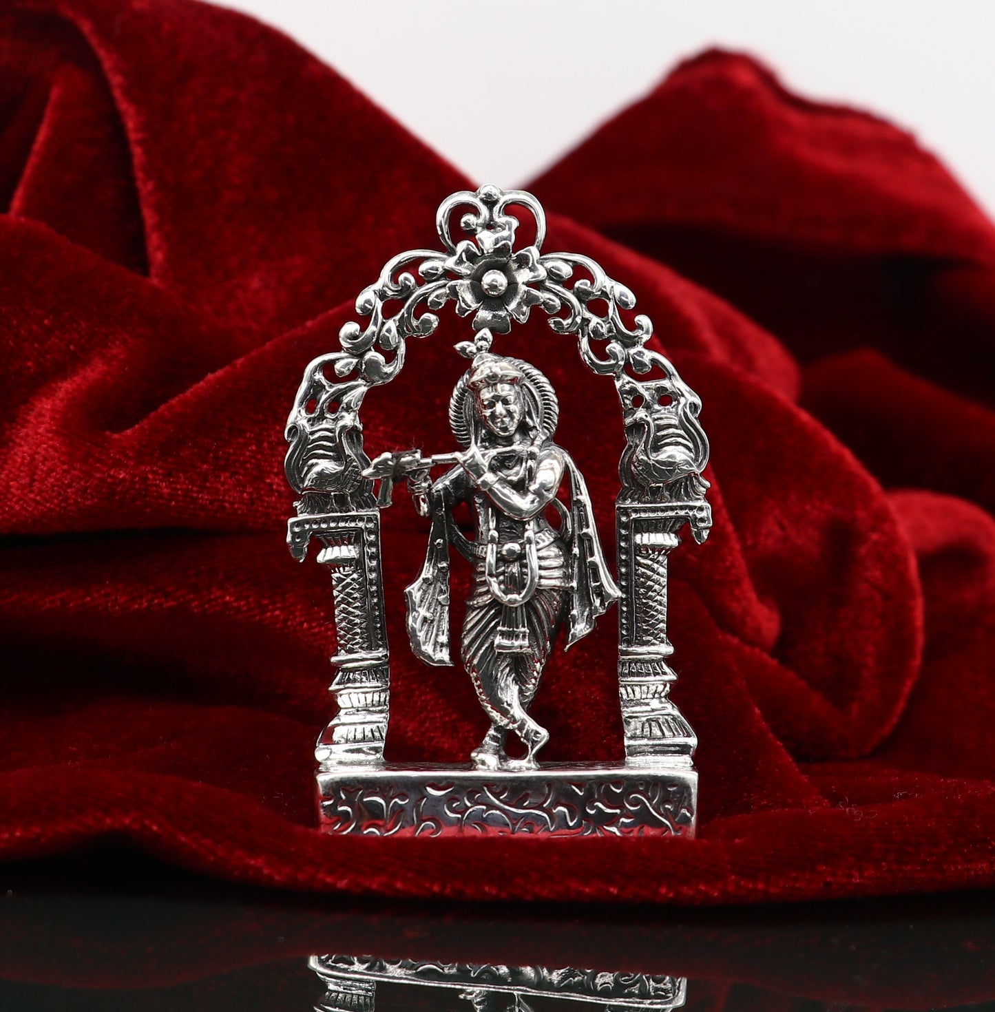 925 sterling silver lord krishna gorgeous customized figurine, amazing floral design idol krishna statue puja article from india art08 - TRIBAL ORNAMENTS