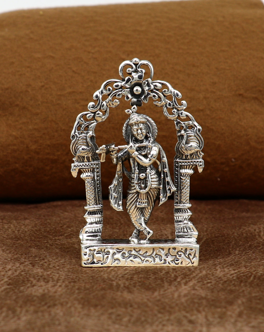 925 sterling silver lord krishna gorgeous customized figurine, amazing floral design idol krishna statue puja article from india art08 - TRIBAL ORNAMENTS