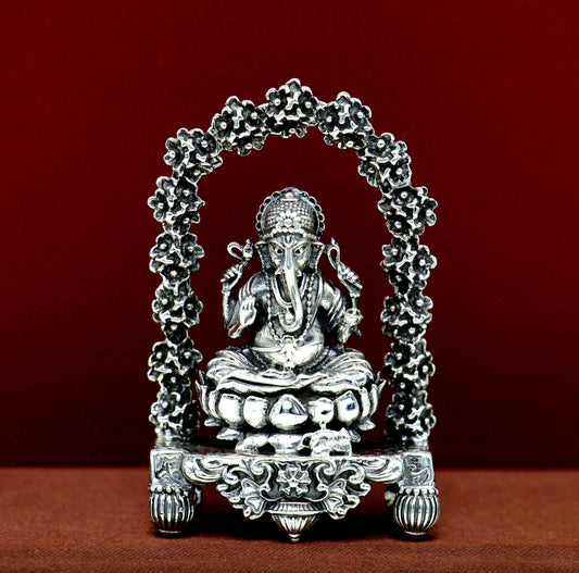 Pure 925 Sterling silver handmade antique design Indian idols Lord Ganesha stunning statue figurine, puja articles decorative gift art13 - TRIBAL ORNAMENTS