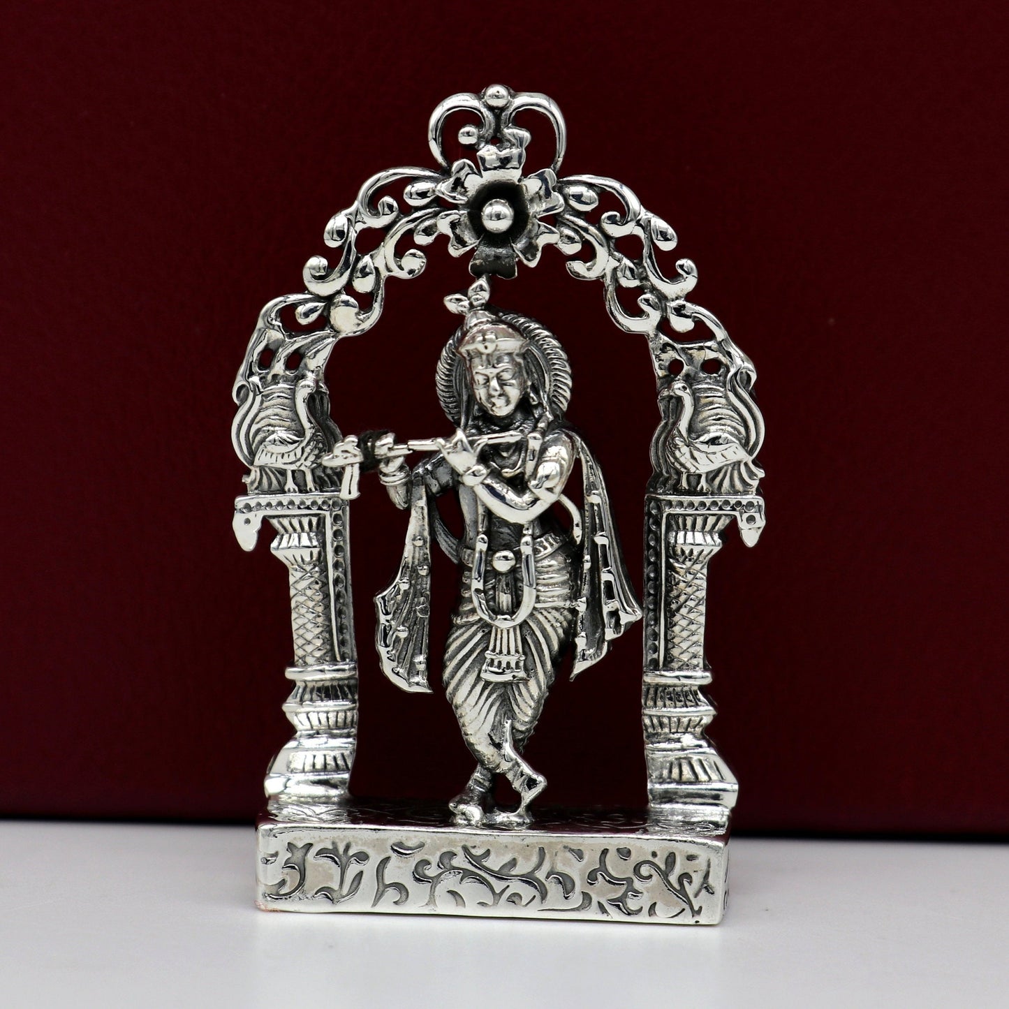 925 sterling silver lord krishna gorgeous customized figurine, amazing floral design idol krishna statue puja article from india art08 - TRIBAL ORNAMENTS