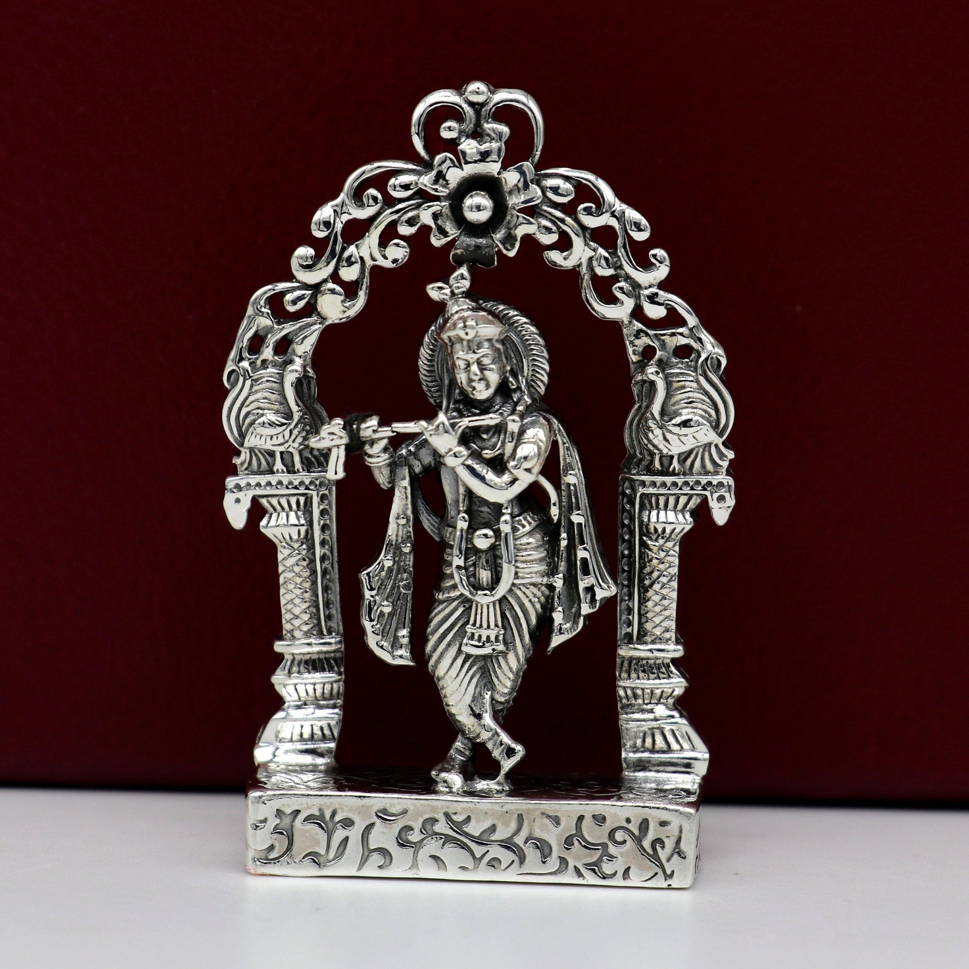 925 sterling silver lord krishna gorgeous customized figurine, amazing floral design idol krishna statue puja article from india art08 - TRIBAL ORNAMENTS