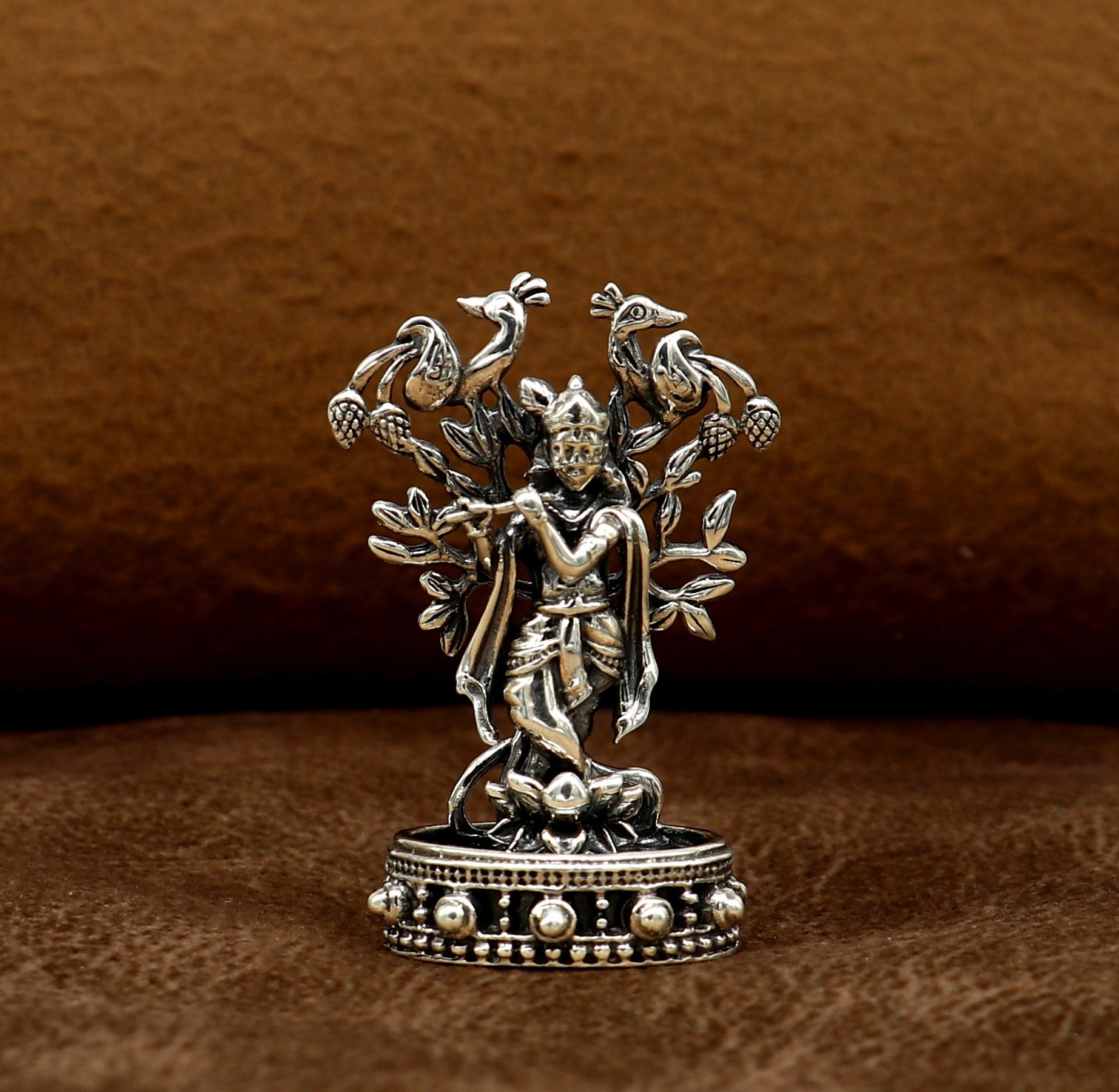 925 Sterling silver handmade antique design Idols Lord Krishna with flute standing Statue figurine, puja articles decorative gift art17 - TRIBAL ORNAMENTS