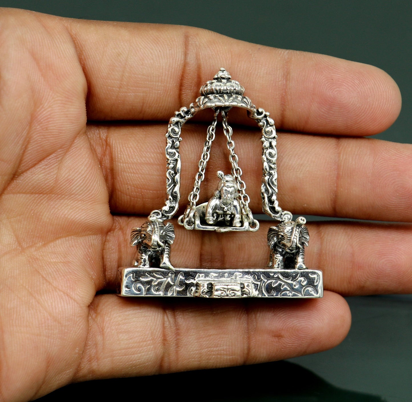 925 Sterling silver handmade custom design Idols Lord Krishna with swing , Bal Gopala Statue figurine, puja articles decorative gift art20 - TRIBAL ORNAMENTS