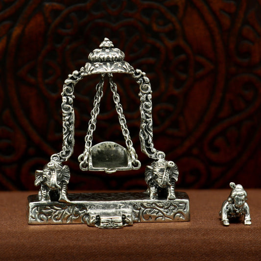 925 Sterling silver handmade custom design Idols Lord Krishna with swing , Bal Gopala Statue figurine, puja articles decorative gift art20 - TRIBAL ORNAMENTS