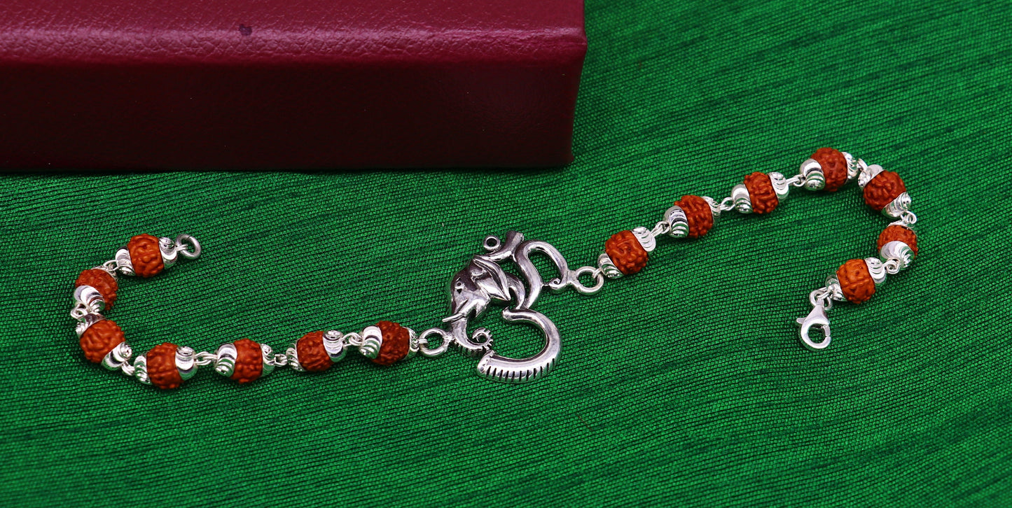 All sizes 925 Sterling silver customized rudraksha beaded 'AUM' Rakhi bracelet best gift for your brother's  for special Rakshabandhan rk004 - TRIBAL ORNAMENTS