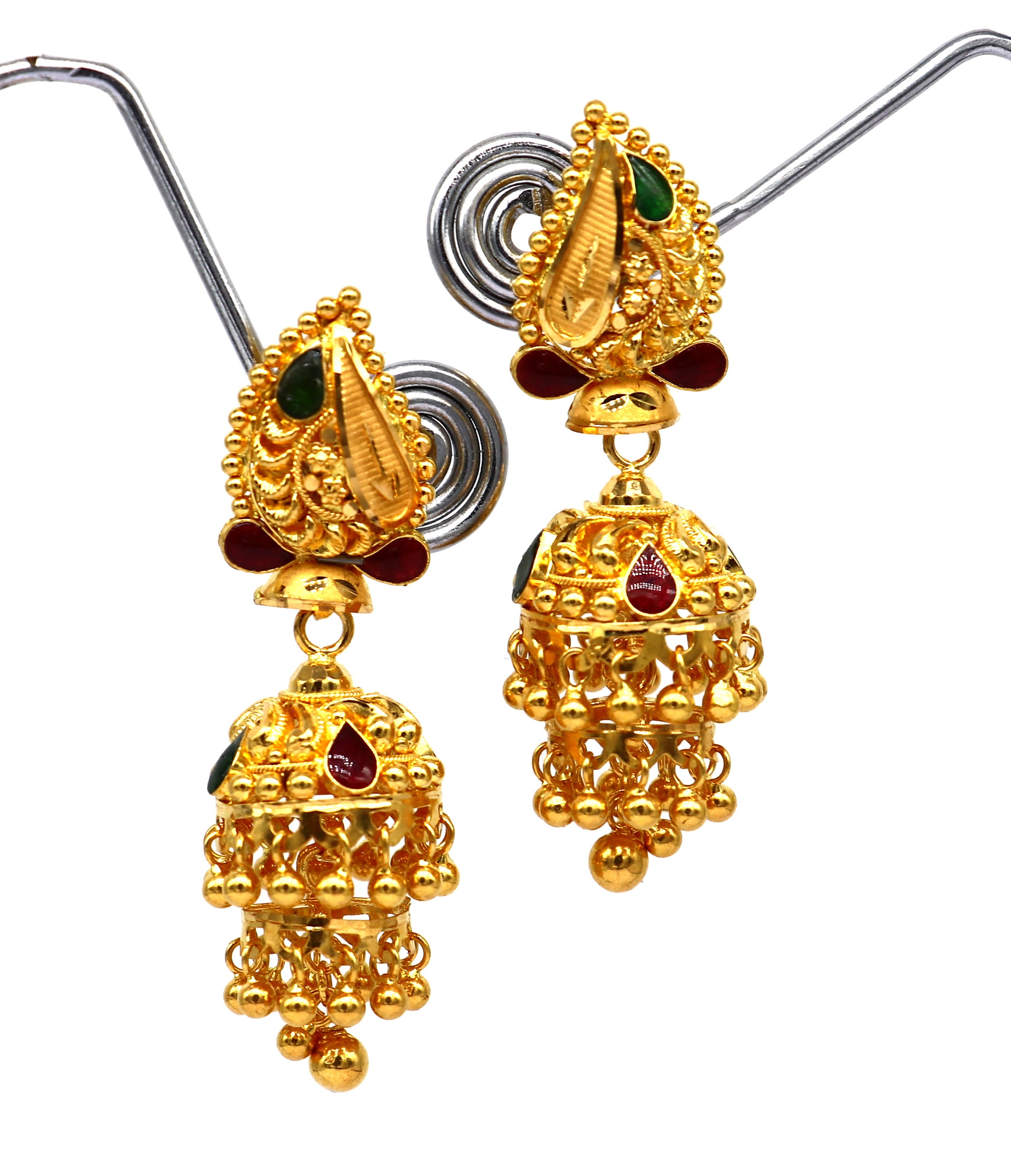 22kt yellow gold handmade unique stylish filigree work stud earring,  beautiful customized best gift brides collection india jewelry er124 |  TRIBAL ORNAMENTS