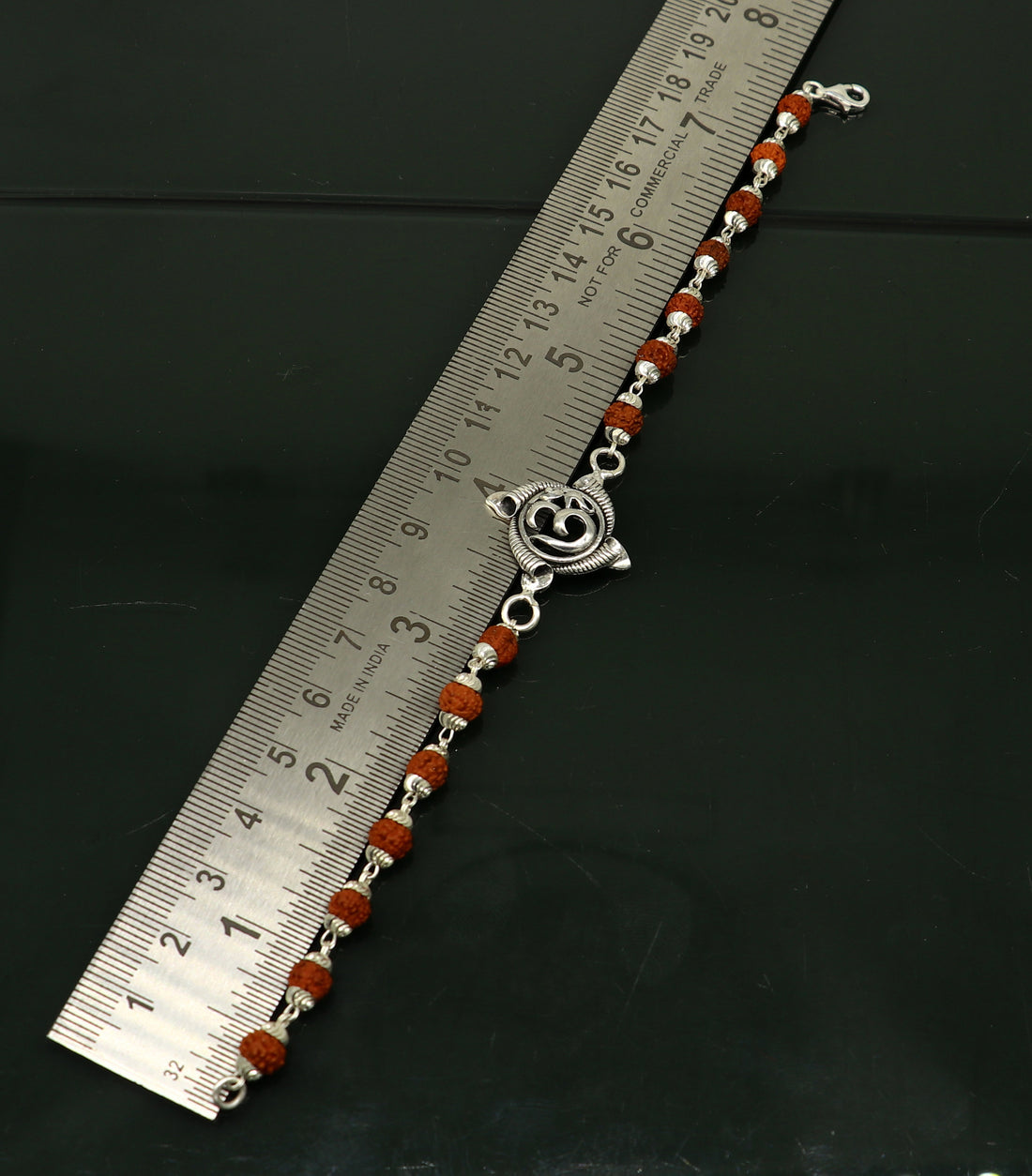 7.5 inches long handmade solid 925 sterling silver custom Aum design rudraksha Rakhi Bracelet, special personalized Rakshabandhan gift rk09 - TRIBAL ORNAMENTS