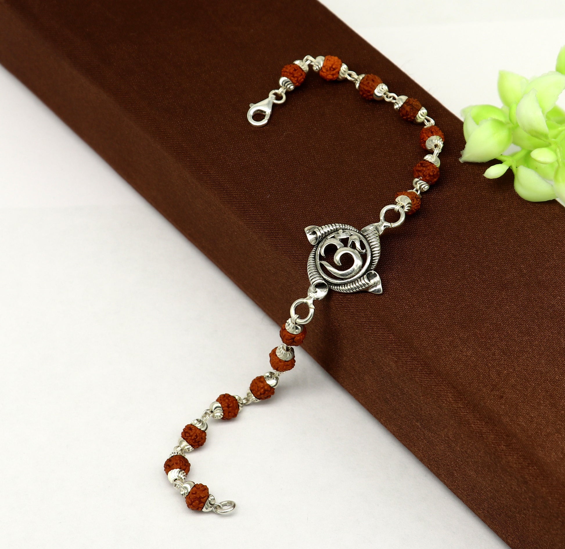 925 sterling silver custom Aum design rudraksha Rakhi Bracelet, special personalized gift for your brother  rk009 - TRIBAL ORNAMENTS