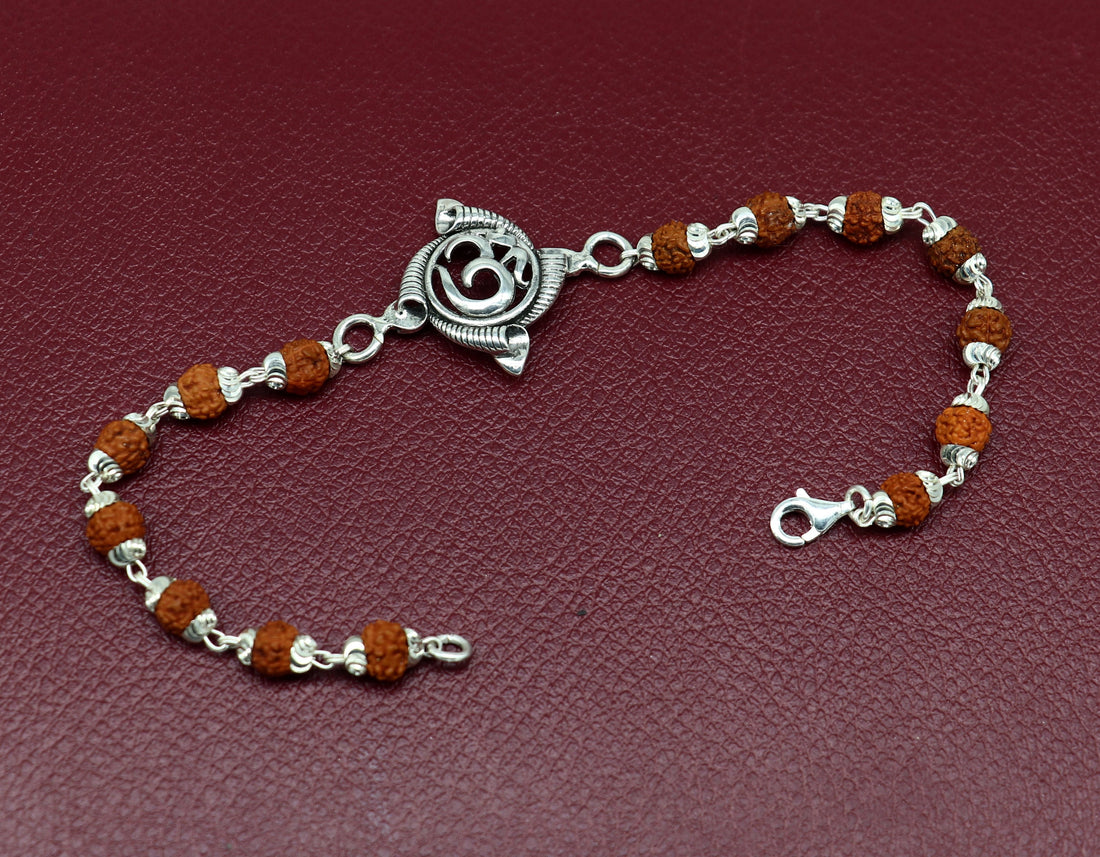 925 sterling silver custom Aum design rudraksha Rakhi Bracelet, special personalized gift for your brother  rk009 - TRIBAL ORNAMENTS